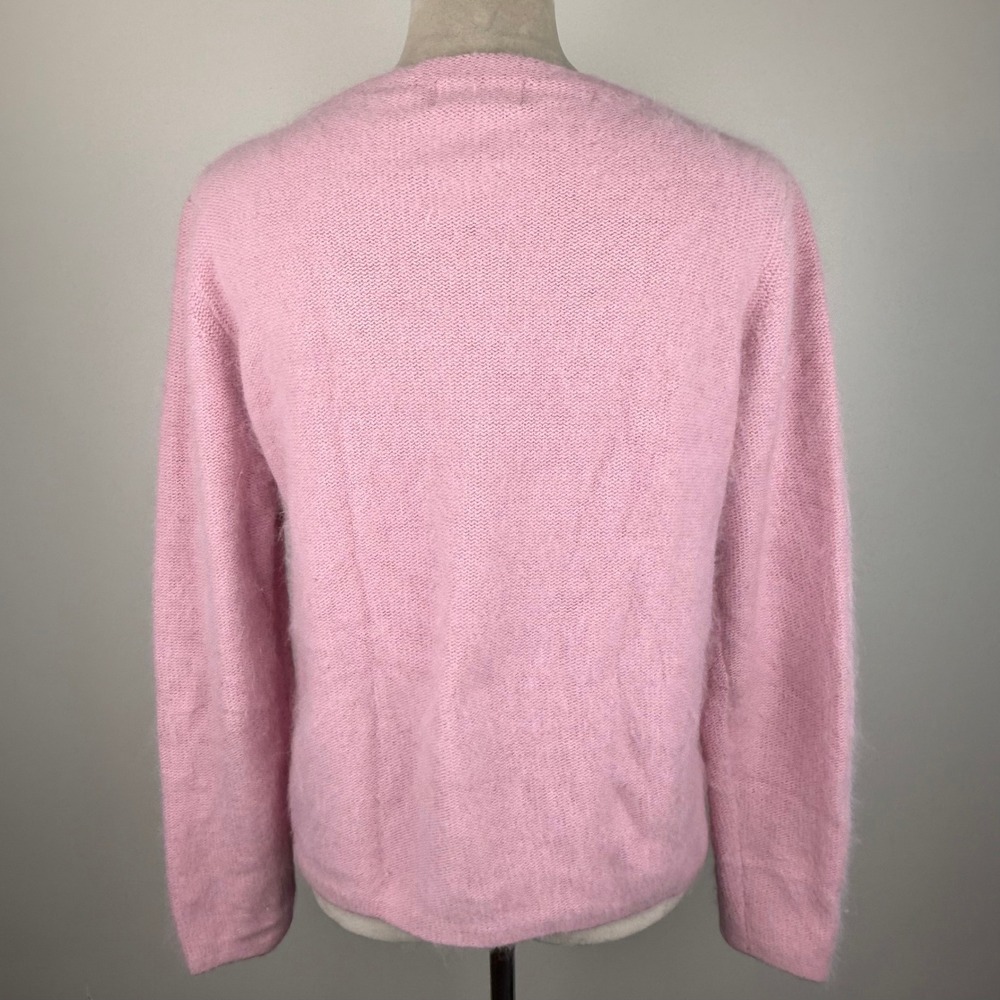 Vintage 90's White Stag Pink Angora & Lambswool Blend Sequin Cable Knit Sweater - Picture 5 of 8